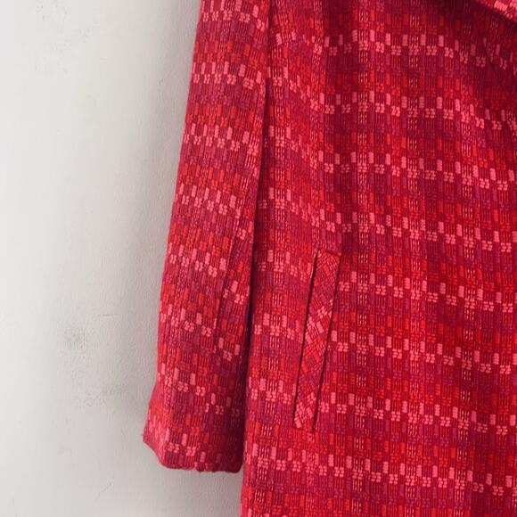 NWT CABI Sloan wool blend elastic stretch tweed red and pink midi coat sz M - Picture 4 of 9